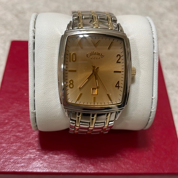 Callaway Other - VINTAGE MENS CALLAWAY GOLF MAGNIFIED ROSE GOLD FACE STAINLESS STEEL WATCH & BAND